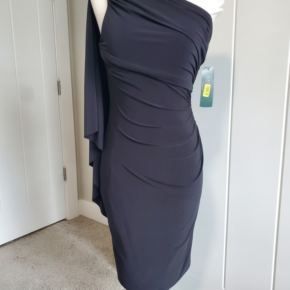 Lauren Ralph Lauren One-Shoulder Black Draped Cocktail Dress